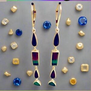 🔥🔥🔥The Sole Society Hoop Gold Lineal Earrings with Multi Colorful Stones